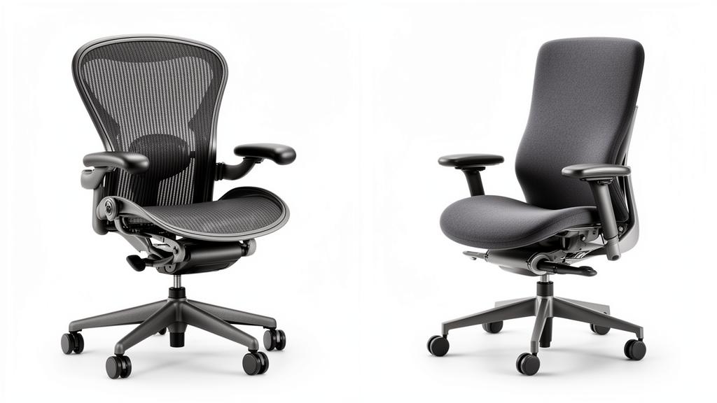 Side-by-side comparison of Herman Miller Aeron Size C mesh chair and Steelcase Gesture padded chair