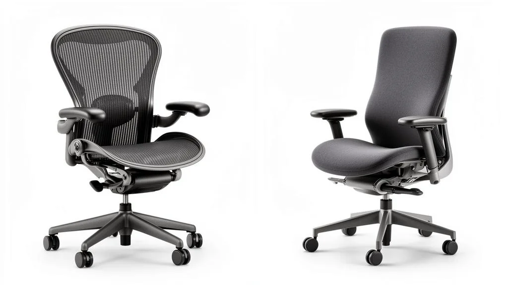 Side-by-side comparison of Herman Miller Aeron Size C mesh chair and Steelcase Gesture padded chair